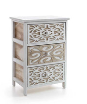 CASSETTIERA DA ARREDO DECORATA CON 3 CASSETTI 40X29X58 CM LEGNO E BIANCO