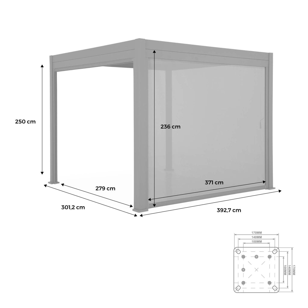 Pergola bioclimatica 3x4m in alluminio + tenda da sole 4m, bianco