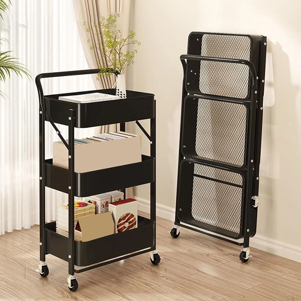 Trade Shop - Carrello Pieghevole Da Viaggio Cucina Con Maniglia In Acciaio Stoccaggio Mobile Con Ruote -