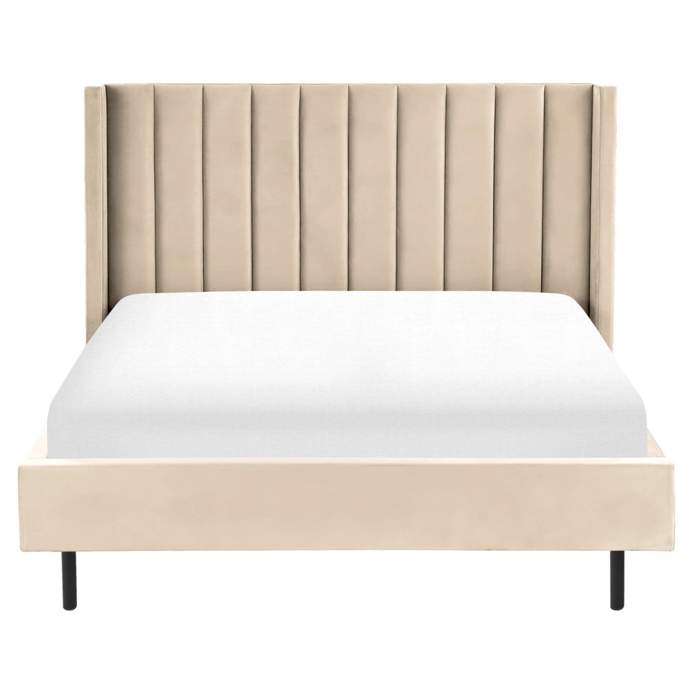 Letto matrimoniale con doghe 140 x 200 cm velluto di colore beige stile glam moderno