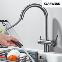 Jana | Raccordo estensibile premium a 3 vie grigio titanio opaco | Rubinetto osmosi da cucina in acciaio inox |. Filtro 3 connessioni ad arco alto