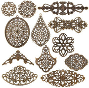 Accessori per gioielli in bron antico - 120 pezzi - 12 stili - grappe in acciaio - componenti per creare gioielli - forme miste - parti per gioielli