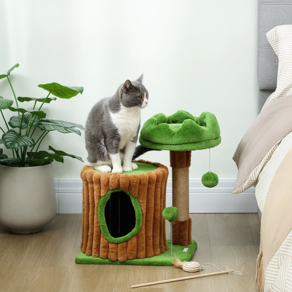 Letto per gatti con tiragraffi e casetta ¨C Zephmum ¨C Marrone e verde 53 cm
