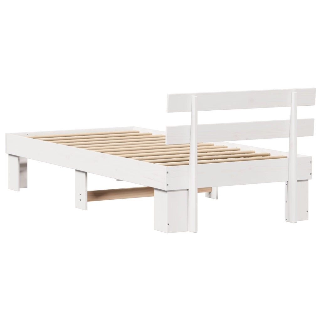 Struttura Letto con Testiera Bianca 100x200 cm Legno Massello di Pino