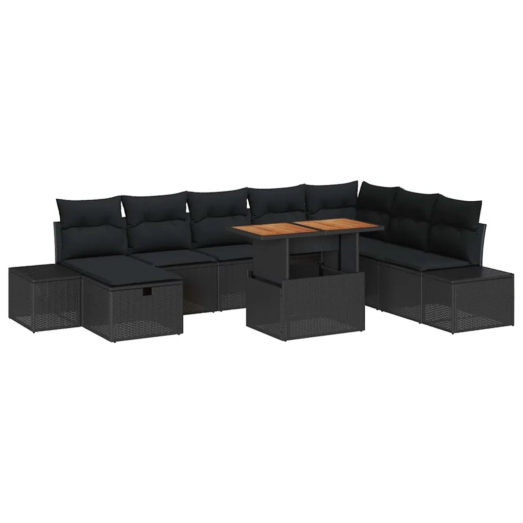 Set Divano da Giardino con cuscino 9 pcs Nero polyrattan 3360069