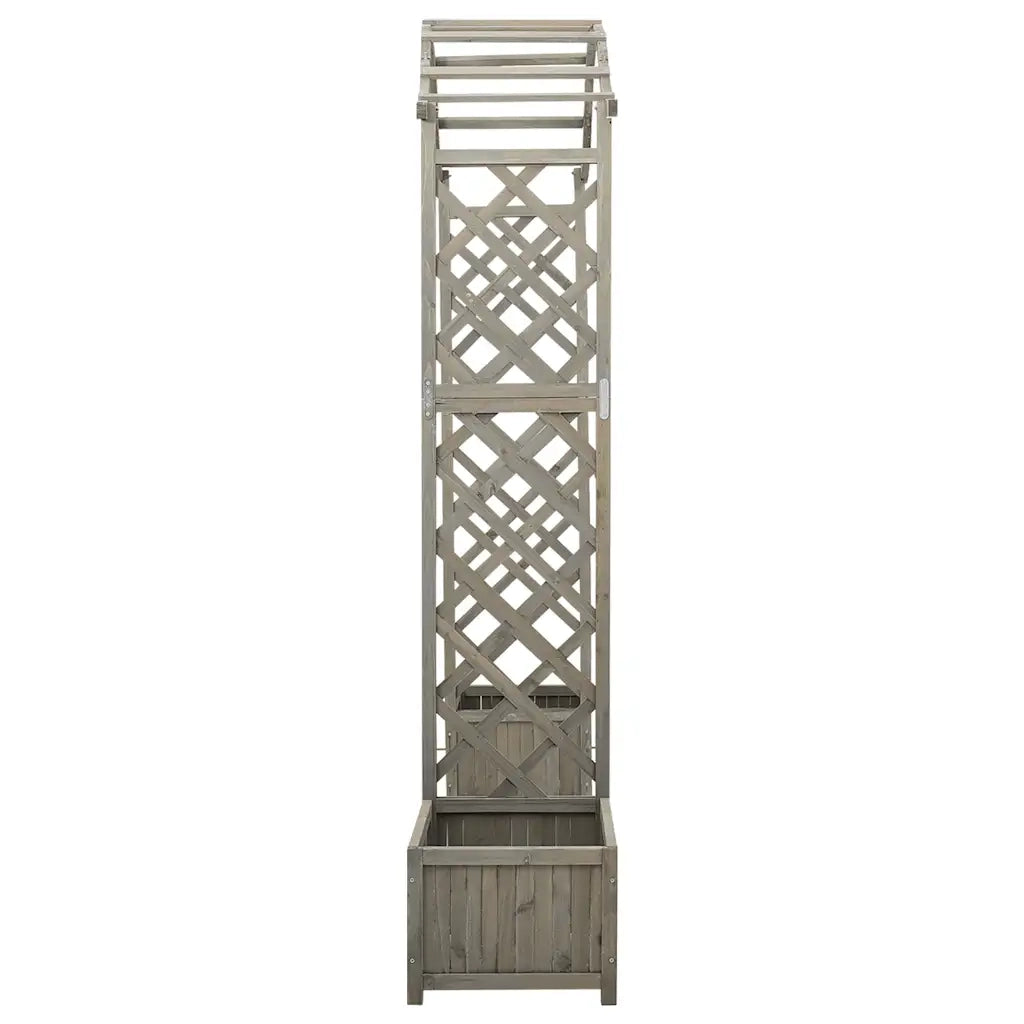 Pergola da Giardino con Fioriera-Vaso con Griglia-Contenitore per Piante Grigio Legno Massello di Abete