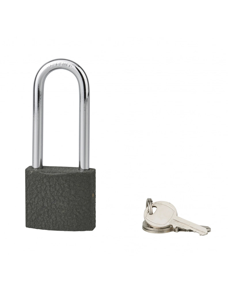 Lucchetto ACERA grigio 40 mm con arco alto 61 mm in acciaio temprato, 3 chiavi – SERRUPRIX
