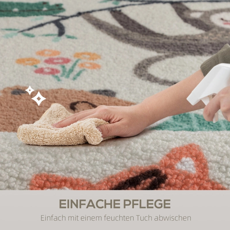 Tappeto in pile con motivo giungla, facile da pulire, bianco crema + multicolore