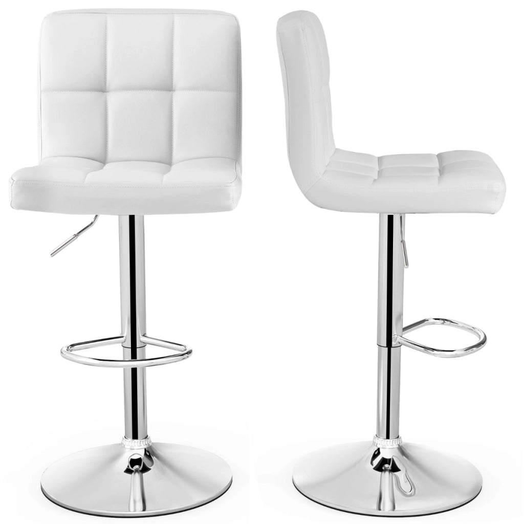 Set 2 sgabelli da bar in ecopelle PU con seduta girevole a 360¡ã poggiapiedi, Sgabelli regolabili in altezza Bianco-Sgabelli da bar
