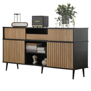 Credenza con 4 ante scorrevoli; 1 cassetto e ripiani regolabili per soggiorno in truciolare nero 160×40×80 cm