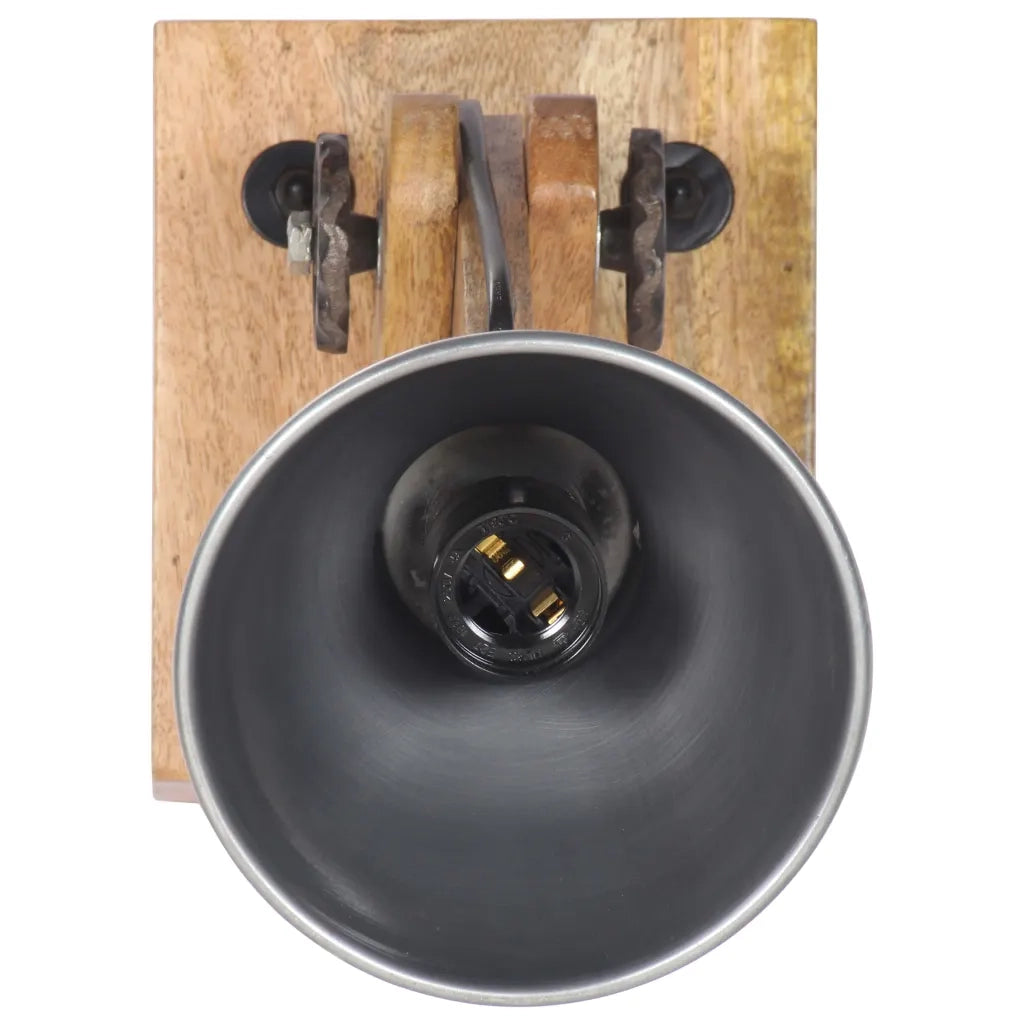 Lampada da Parete E27 Argento Legno Massello di Mango e Ferro 320597
