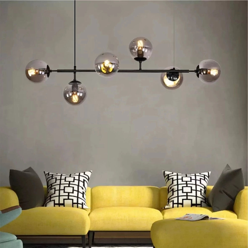 Trade Shop - Lampadario Sospensione 6 Sfere Attacco E27 In Vetro Lampada In Metallo Nero 71669 -