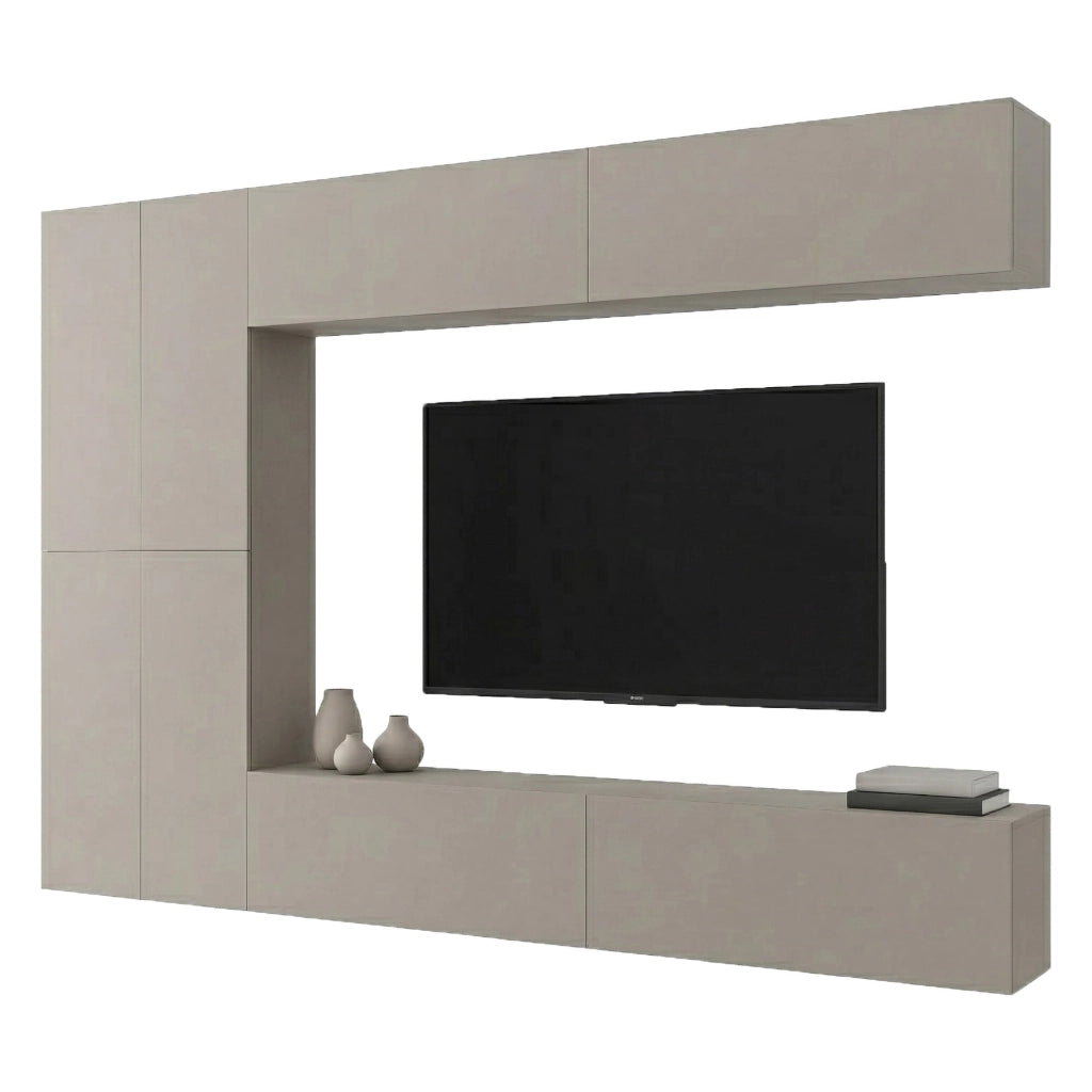Mobile Soggiorno Gatira, Parete Attrezzata Modulabile, Beige