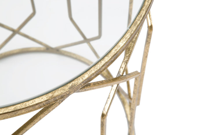 Tavolinetti Tunisi Coppia Ø42x53-38x47 cm in Ferro e Vetro Oro