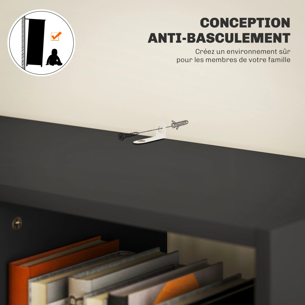 Libreria con cassetti e ripiani aperti ¨C zephmum ¨C nero 60x26x158 cm