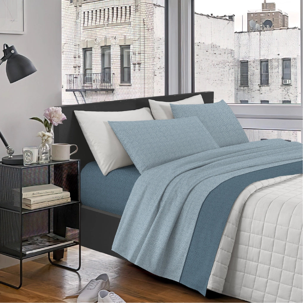 Completo Letto Lenzuola Matrimoniale,100% Cotone, Set letto, Lenzuolo Sopra, Sotto e Federe 2 Piazze Compose Blu