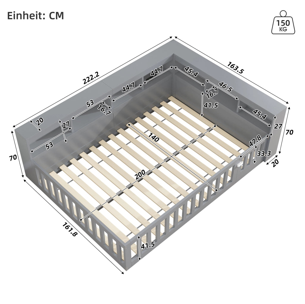 Daybed 140x200 cm con vano laterale, rete a doghe e presa USB