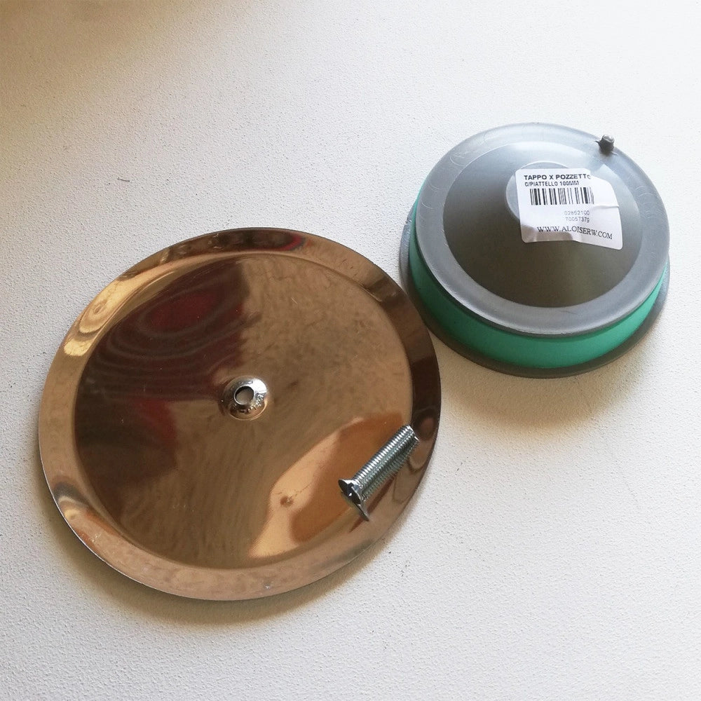 Tappo da 100mm con piattello inox e vite per chiusura pozzetti a pavimento