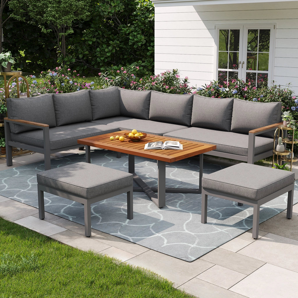 Set giardino 7-8 persone: resistente intemperie; sedie + set pranzo; ferro zincato; grigio scuro