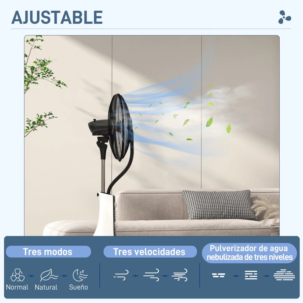 Ventilatore Nebulizzatore 3 Velocit¨¤ 3 Modalit¨¤ Timer Ruote 3L ¨C zephmum ¨C Nero Bianco 44.5x38.5x120 cm