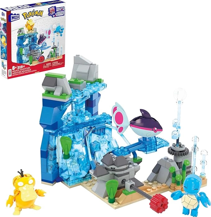 MEGA Pokemon - Avventura Acquatica, set da costruire con 319 pezzi e sistema Mattoncino Movimento, Squirtle, Psyduck e F