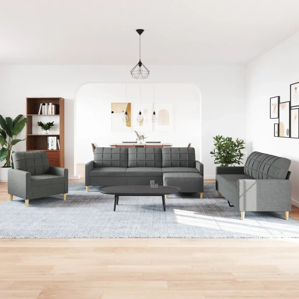 Set di Divani 4 pz con Poggiapiedi Grigio Scuro in Tessuto 3278296