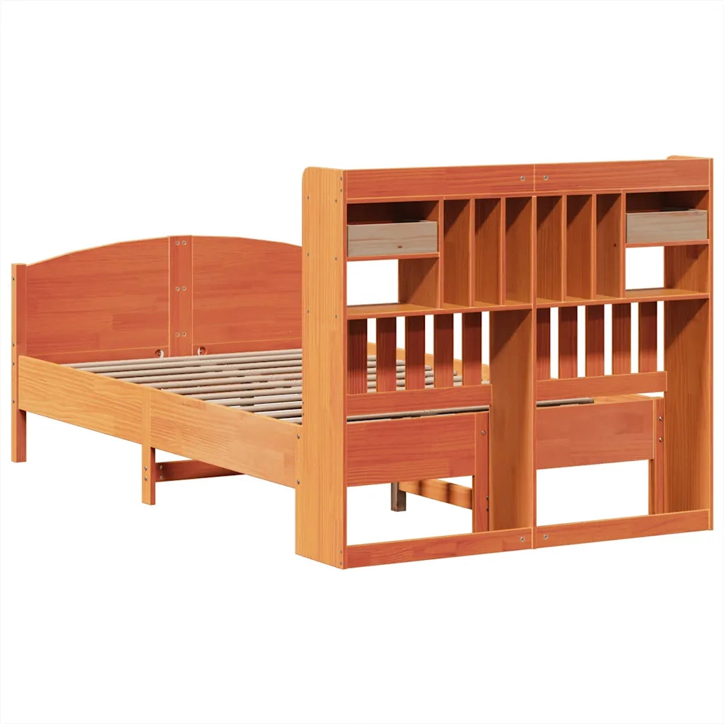 Letto Libreria senza Materasso Marrone Cera 135x190 cm in Pino 3323154
