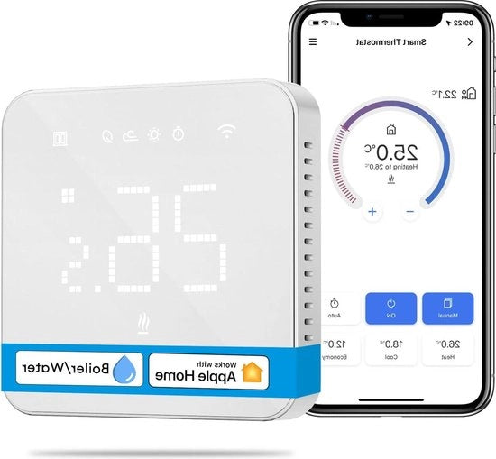 Termostato Wi-Fi intelligente per riscaldamento a caldaia - Termometro digitale Wi-Fi per camera con comando a distanza LED - HomeKit Siri Google Alexa