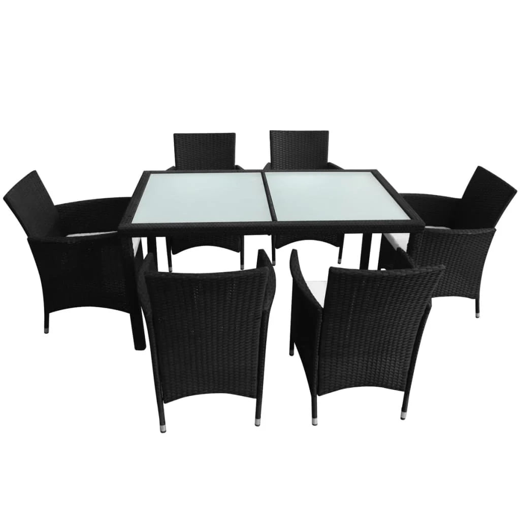 Set da pranzo da giardino 7 pezzi con cuscini resina intrecciata nera 02_0014932