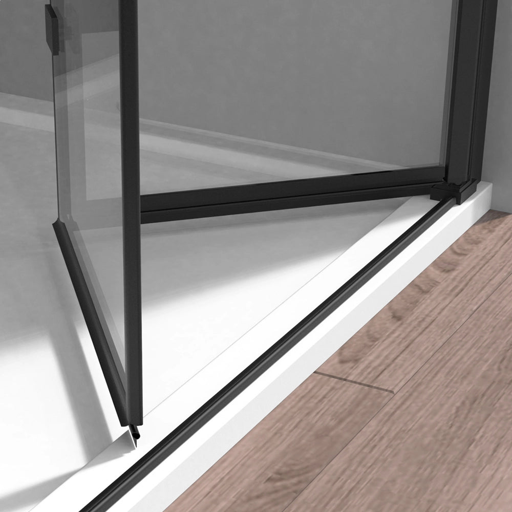 Box doccia angolare doppio soffietto 100x90 in vetro temperato trasparente con profili nero opaco Neos