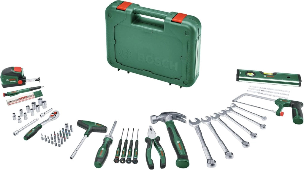 Bosch Set universale di utensili manuali 25 pz. (versatile kit per usi fai-da-te in ambito domestico; coltello ripiegabile; pinze combinate; metro a nastro; livella a bolla; e altro) - Amazon Edition
