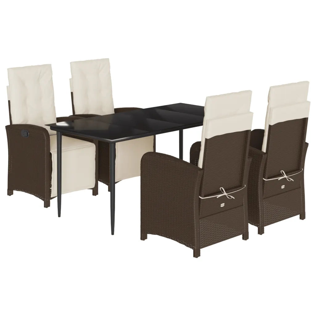 Set da Pranzo da Giardino 5pz con Cuscini in Polyrattan Marrone 3212545