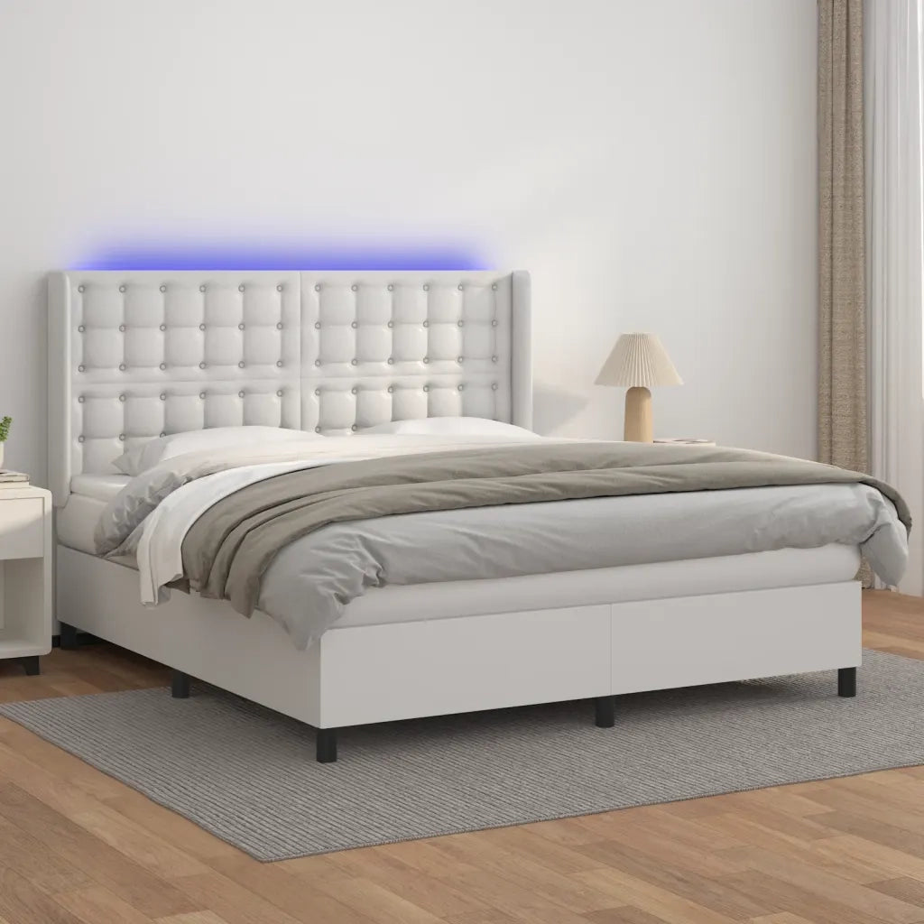 Giroletto Molle con Materasso e LED Bianco 180x200cm Similpellecod mxl 123365