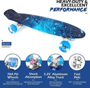 Skateboard Minicruiser 22 x 6 pollici per Bambini e Adolescenti - Skateboard per Principianti con Ruote Ibride e Kit di Assemblaggio - Blu