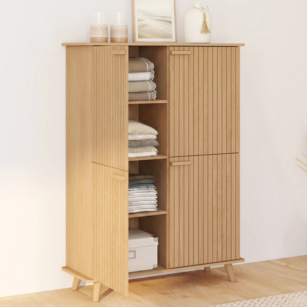 IDMarket - JULIETTE Contenitore a 4 ante in rovere con doghe in legno