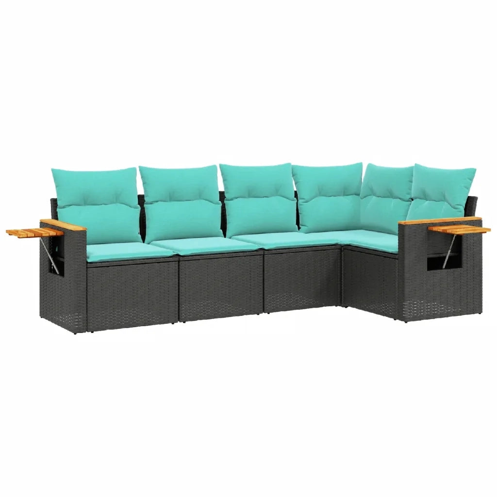 Set Divani da Giardino 5 pz con Cuscini Nero in Polyrattan 3226785