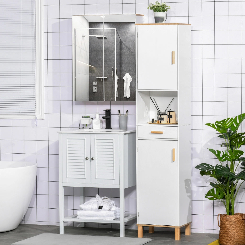 Mobile Salvaspazio Bagno Mobile a Colonna in Legno Bianco