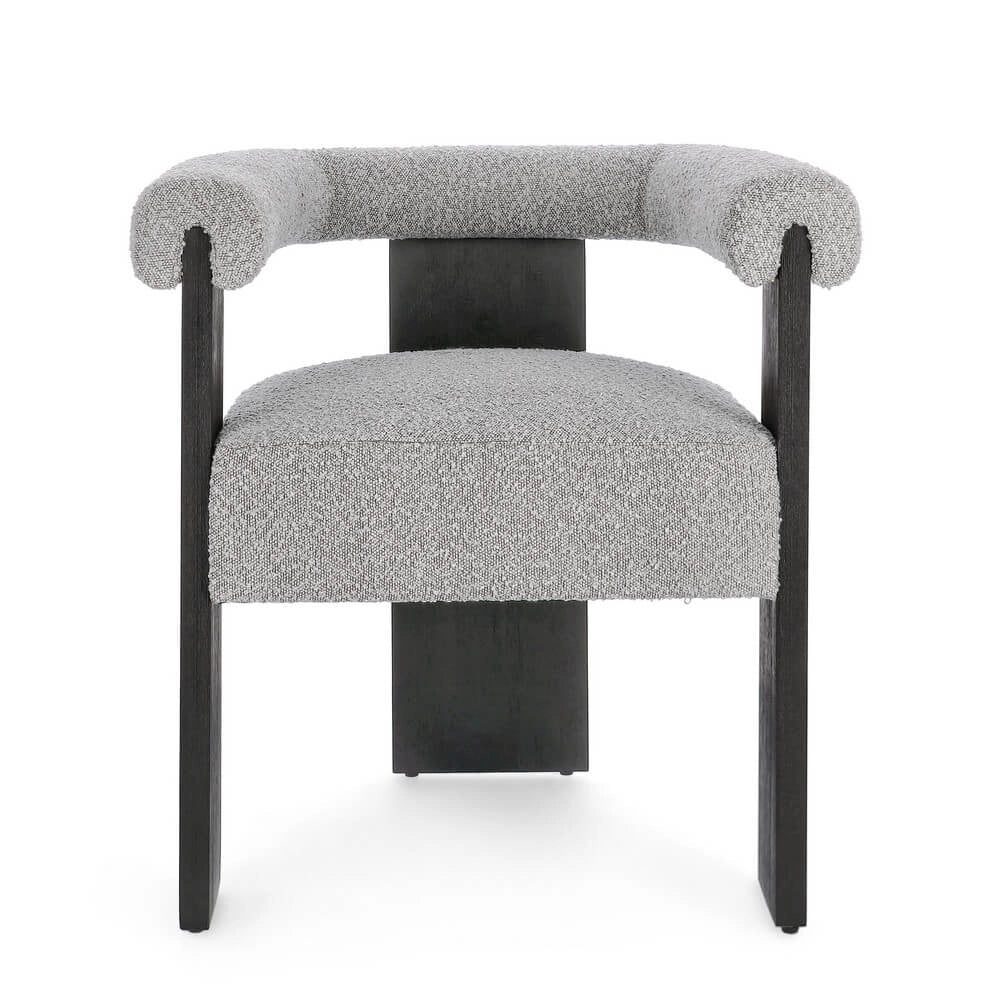 Sedia con Braccioli in Tessuto Bouclé e Struttura in Legno Nero - GORDON