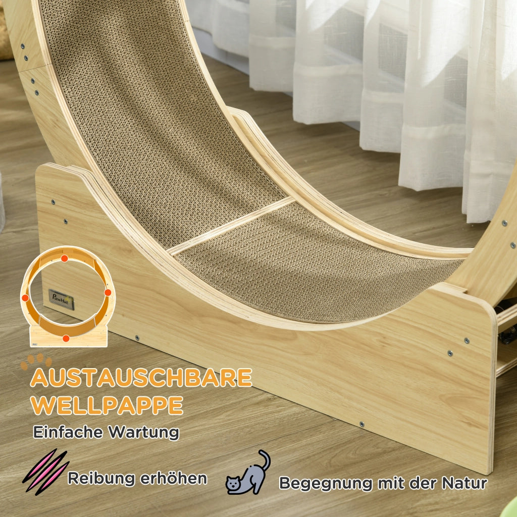 Ruota per Gatti 91 cm con Freno e Graffiatoio ¨C Minimal ¨C Legno Rovere