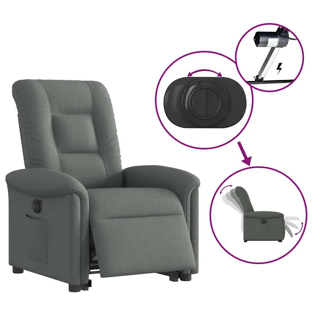 Poltrona Alzapersona Reclinabile Elettrica Grigio Scuro Tessuto 3303275