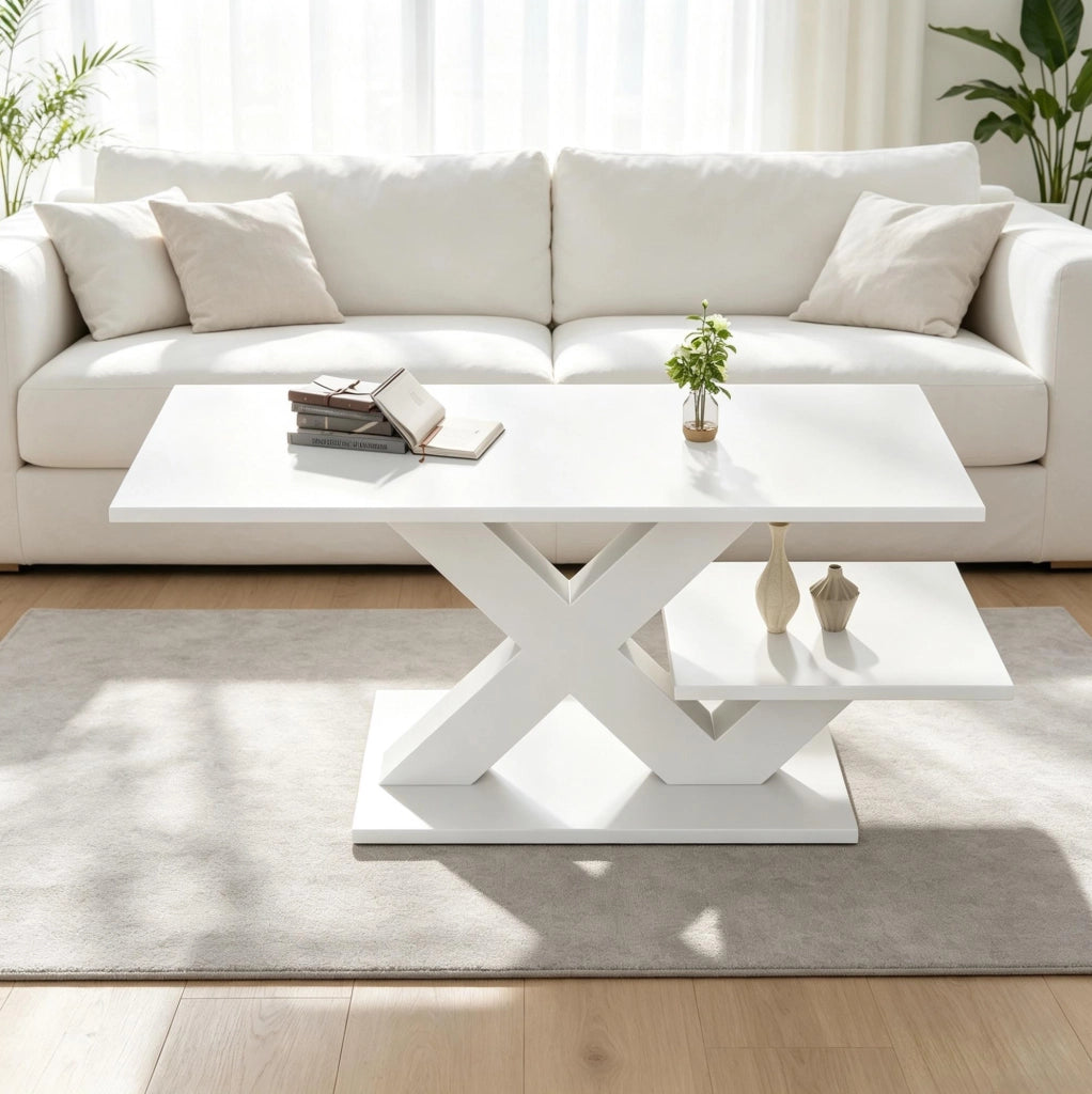 Tavolino da caffè bianco lucido in MDF 100x48x45 cm