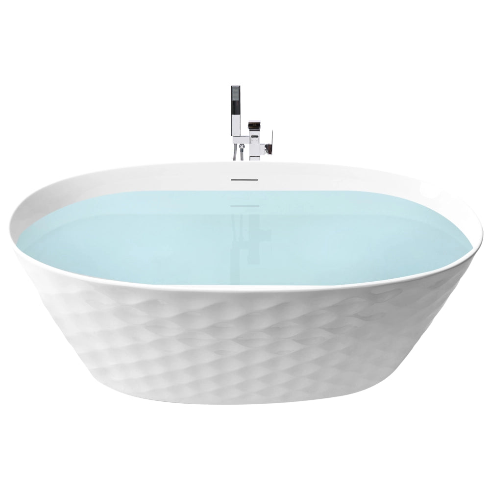 Vasca da bagno ovale moderna indipendente 150 x 75 cm Finitura acrilica lucida Motivo a rombi Bianco
