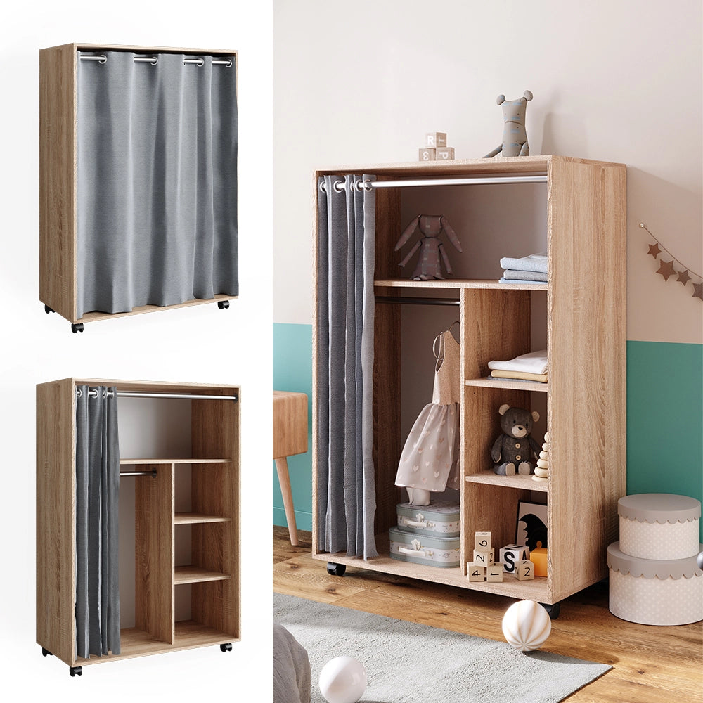 Vicco Armadio multifunzione Sonoma 100 x 146.6 cm aperto, su rotelle