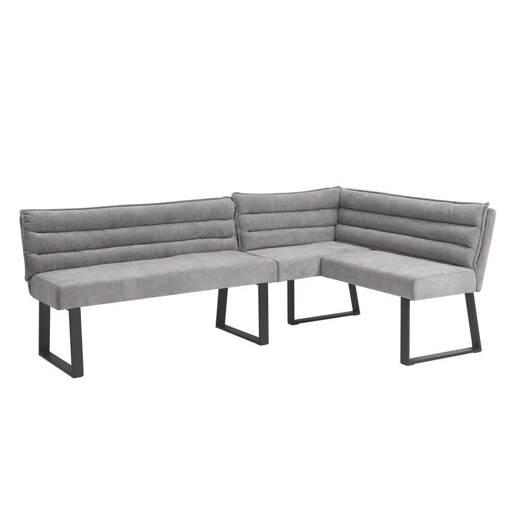 Set Tavolo da Pranzo con Panca Angolare e 2 Sedie ¨C MINIMAL ¨C Grigio/Legno, Tessuto Chenille