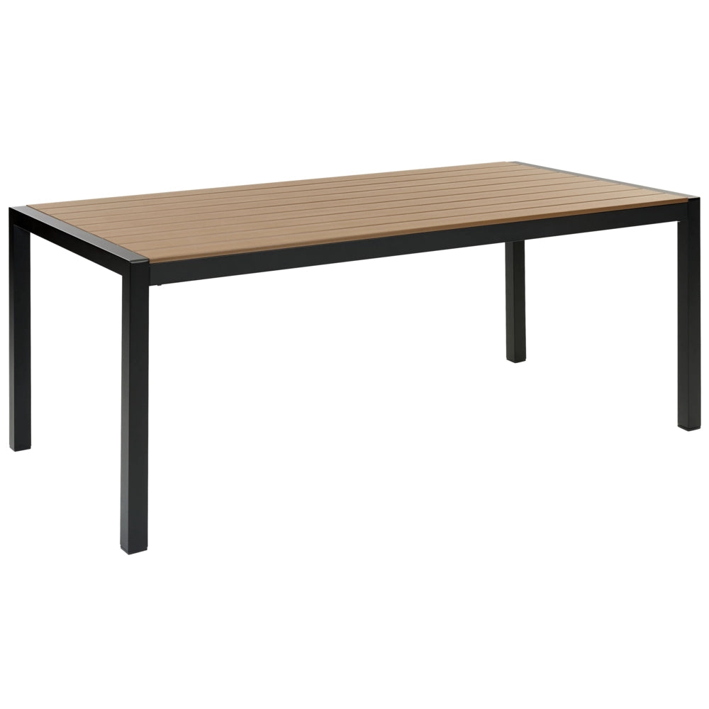 Set da Giardino 6 Sedie Tavolo Rettangolare Legno Chiaro e Nero in Alluminio Anodizzato
