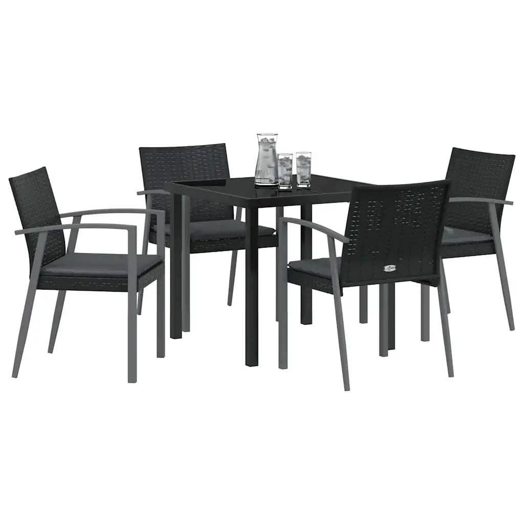 Set da Pranzo per Giardino 5 pcs Nero e Grigio Rattan in PE 3379066