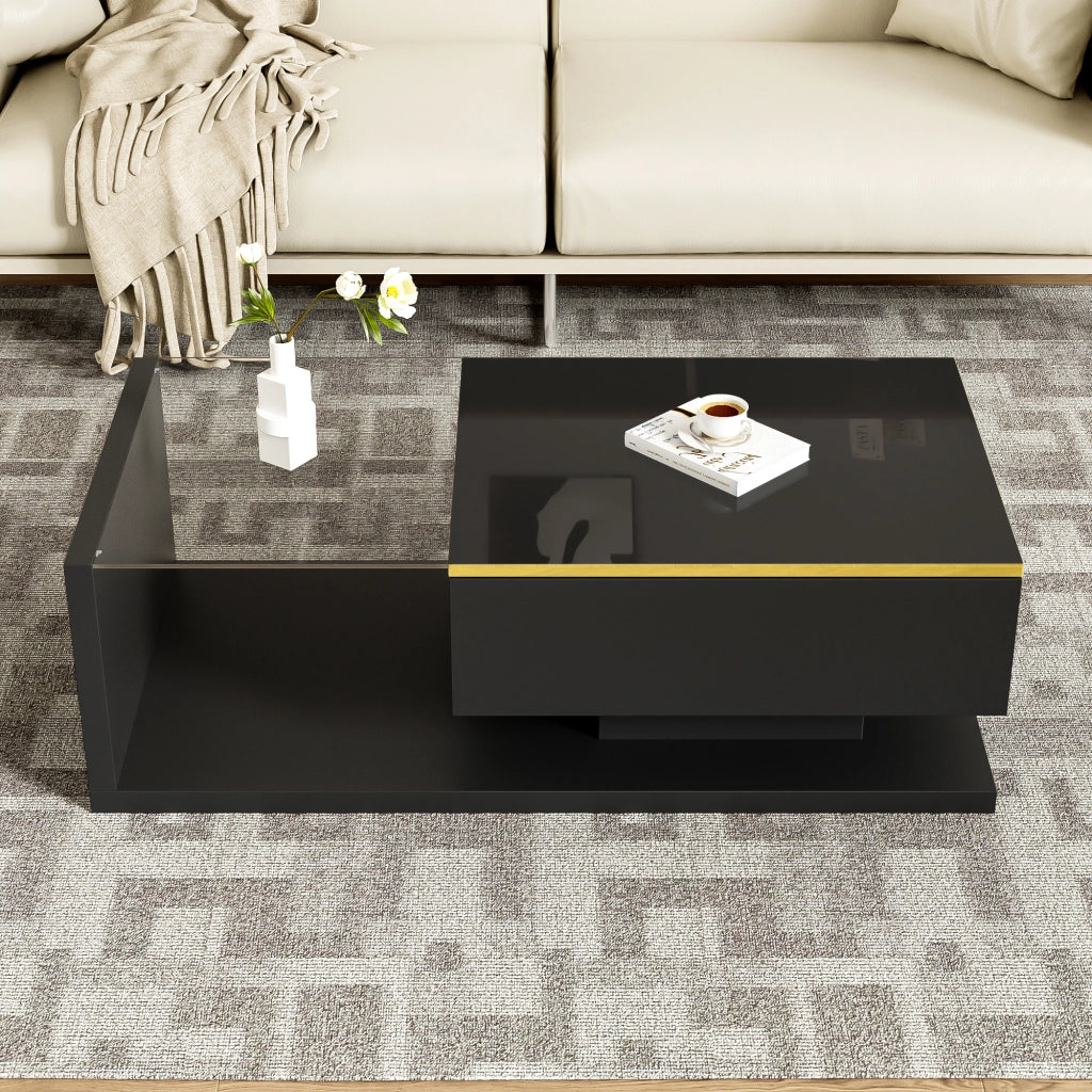 Tavolino da salotto con 1 vano contenitore e ripiani aperti; LED a 16 colori; soggiorno; 100 × 50 × 32.5 cm