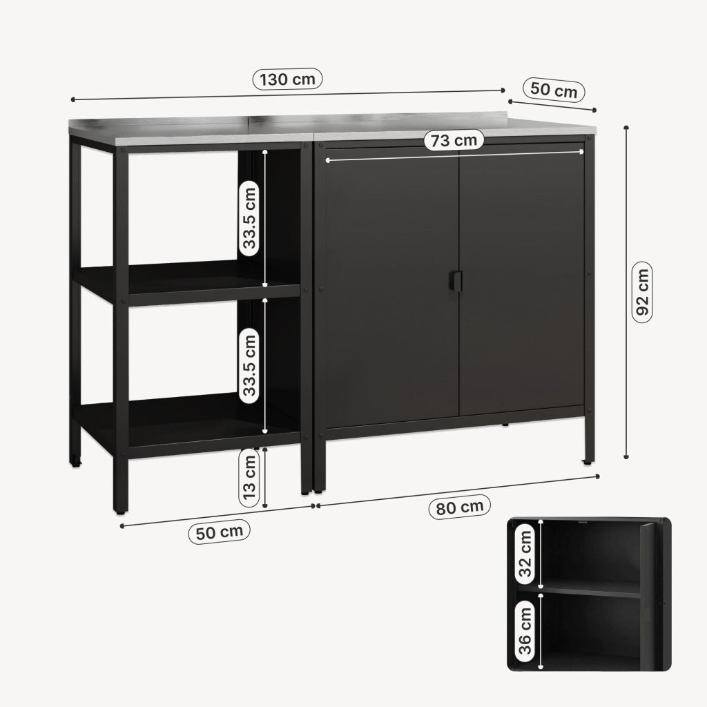 Set di Mobili da Esterno - Armadio e Bancone in Acciaio - Grigio / Nero opaco - casa.pro