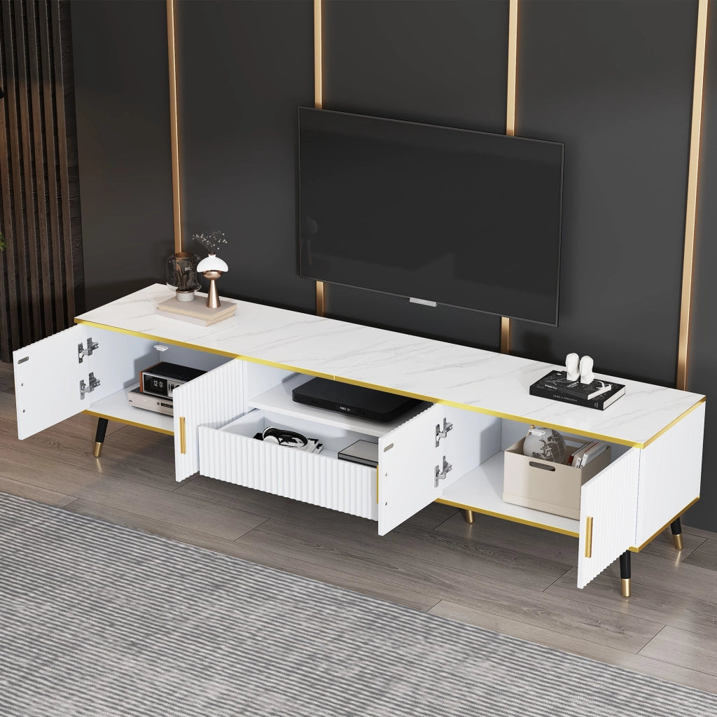 Mobile porta TV con 2 ante e 1 cassetto ripiani regolabili e passacavi per soggiorno in truciolare bianco 200 × 40 × 46 cm