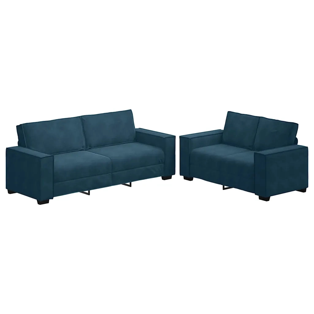 Set di Divani 2 pz con Cuscini Blu in Velluto